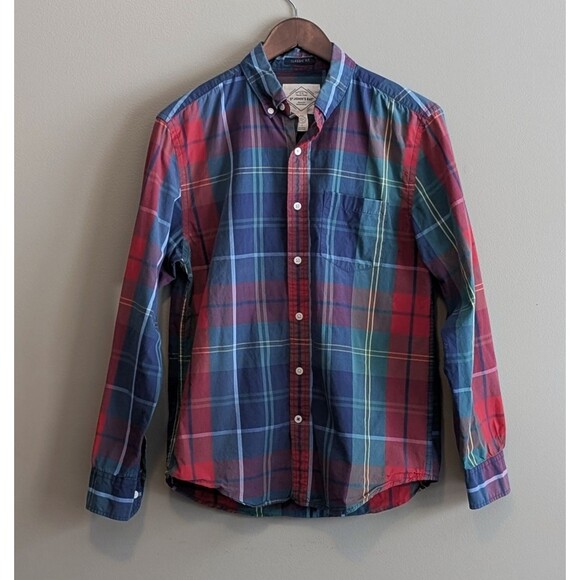 St John's Bay Size Small Plaid Shirt SJB Legacy Poplin Mens S Red Green LS - Picture 1 of 4